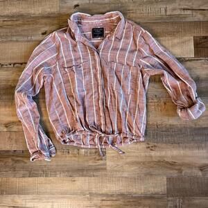 Abercrombie & Fitch Pink White Striped Linen Button Front Collared S Spring
